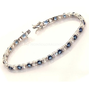 NSA|Argento 925 : Bracciale Tennis Con Zirconi bianchi e blue blu da 4 mm / 18 cm a griffe