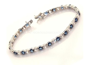 NSA|Argento 925 : Bracciale Tennis Con Zirconi bianchi e blue blu da 4 mm / 18 cm a griffe