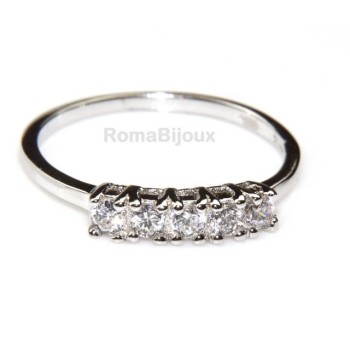 NSA|silver 925 Rhodium: woman ring riviera with 5 cubic zirconia 2.5 mm