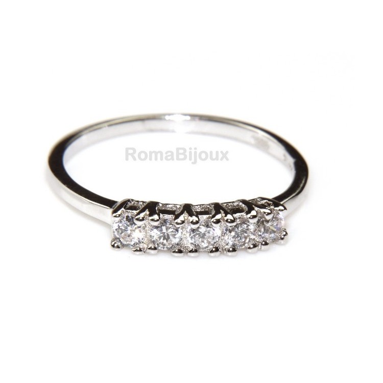 NSA|silver 925 Rhodium: woman ring riviera with 5 cubic zirconia 2.5 mm