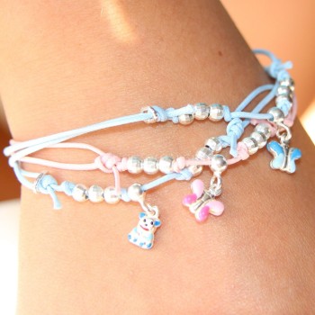 NSA|anklet bracelet Silver 925: baby girl baby pink light blue baptism favor or mother butterfly teddy bear