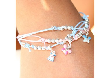 NSA|anklet bracelet Silver 925: baby girl baby pink light blue baptism favor or mother butterfly teddy bear