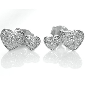 NSA|Argento 925 : orecchini donna zirconi bianchi cuore doppio