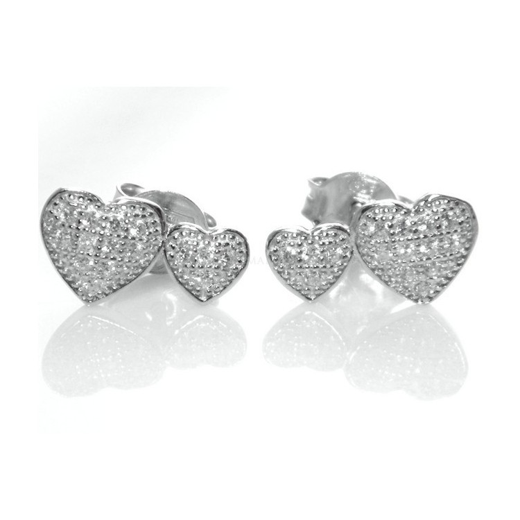 NSA|Argento 925 : orecchini donna zirconi bianchi cuore doppio