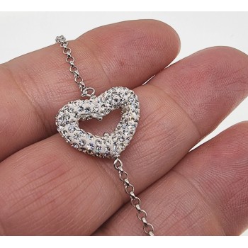 NSA|Bracciale argento 925 cuore pave' di zirconi fronte e retro per donna