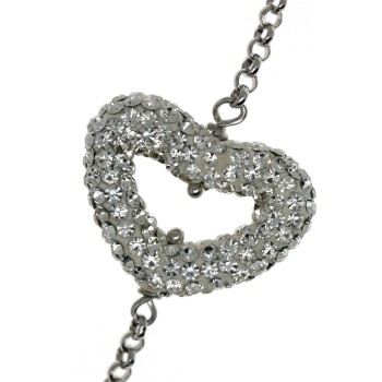 NSA|Bracciale argento 925 cuore pave' di zirconi fronte e retro per donna