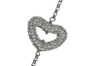 NSA|Bracciale argento 925 cuore pave' di zirconi fronte e retro per donna