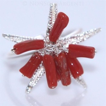 NSA|Argento 925 : Anello donna regolabile realizzato a mano con ciuffo di Corallo Naturale