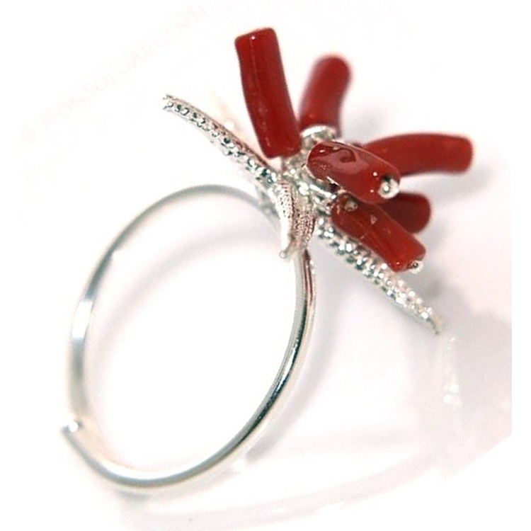NSA|Anello corallo stella marina argento 925 ciuffo donna regolabile