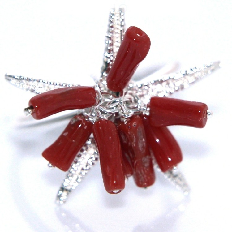 NSA|Starfish coral ring silver 925 adjustable woman tuft