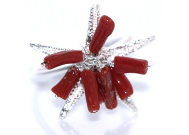 NSA|Starfish coral ring silver 925 adjustable woman tuft
