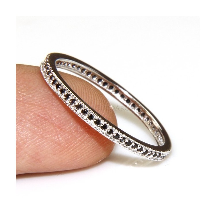 NSA|Argento 925 Rodiato : Eternity fedina uomo donna tutto giro zirconi microsetting nero da 0,5 mm taglio brillante