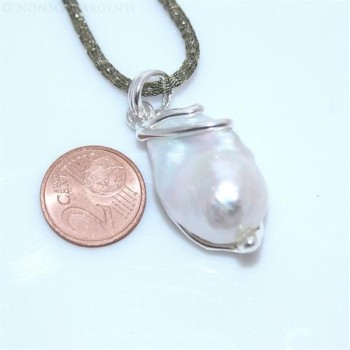 NSA|Esclusivo Ciondolo donna linea Amalfi in argento 925 ed enorme perla barocca naturale a goccia
