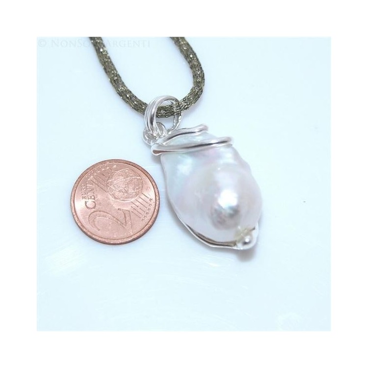 NSA|Esclusivo Ciondolo donna linea Amalfi in argento 925 ed enorme perla barocca naturale a goccia