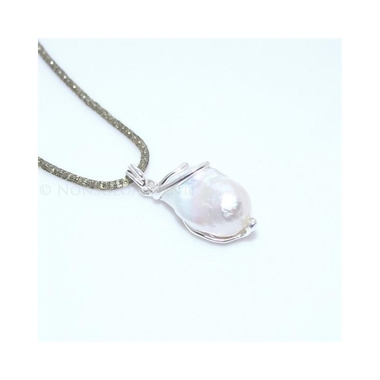 NSA|Esclusivo Ciondolo donna linea Amalfi in argento 925 ed enorme perla barocca naturale a goccia