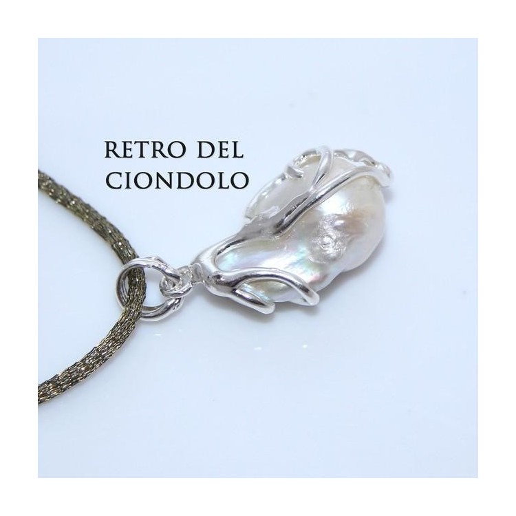 NSA|Esclusivo Ciondolo donna linea Amalfi in argento 925 ed enorme perla barocca naturale a goccia