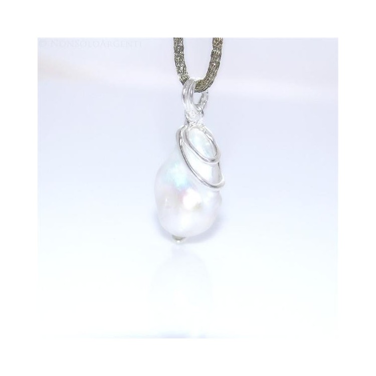 NSA|Esclusivo Ciondolo donna linea Amalfi in argento 925 ed enorme perla barocca naturale a goccia