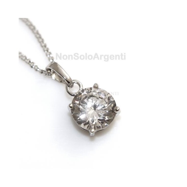 NSA|Bigiotteria : collana uomo o donna ciondolo pendente punto luce 10 mm  zircone   Lamin ORO BIANCO 18k Gold PLATED