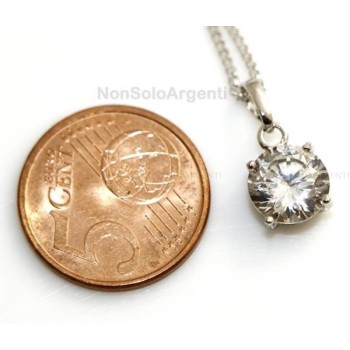 NSA|Bigiotteria : collana uomo o donna ciondolo pendente punto luce 10 mm  zircone   Lamin ORO BIANCO 18k Gold PLATED