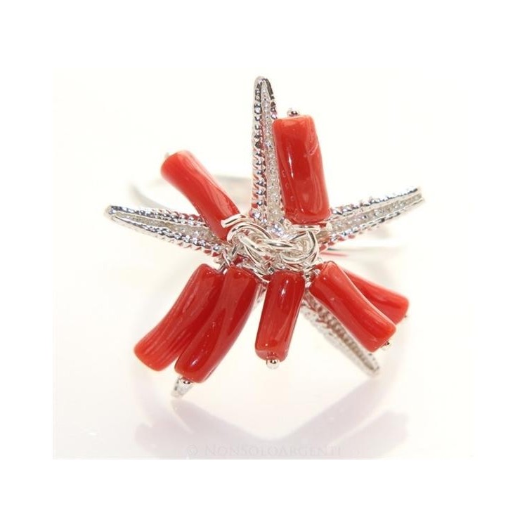 NSA|Argento 925 : Anello donna regolabile realizzato a mano con ciuffo di Corallo Naturale