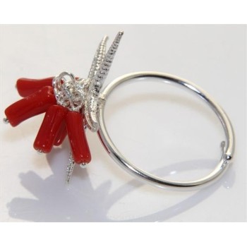 NSA|Anello corallo verace stella marina argento 925 ciuffi donna regolabile