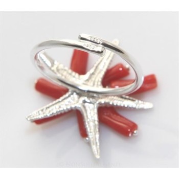 NSA|Argento 925 : Anello donna regolabile realizzato a mano con ciuffo di Corallo Naturale