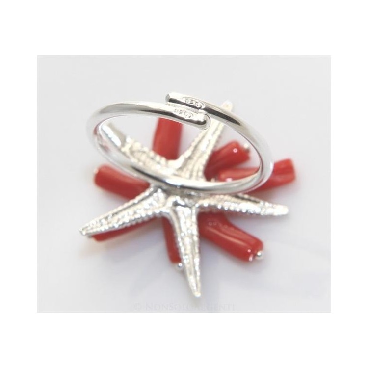 NSA|Argento 925 : Anello donna regolabile realizzato a mano con ciuffo di Corallo Naturale