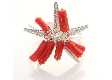 NSA|True coral ring starfish silver 925 tufts adjustable woman