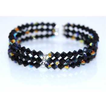 NSA|Bracciale Rigido Argento 925 Con 3 file di Swarovski Bicono JET AB NERO