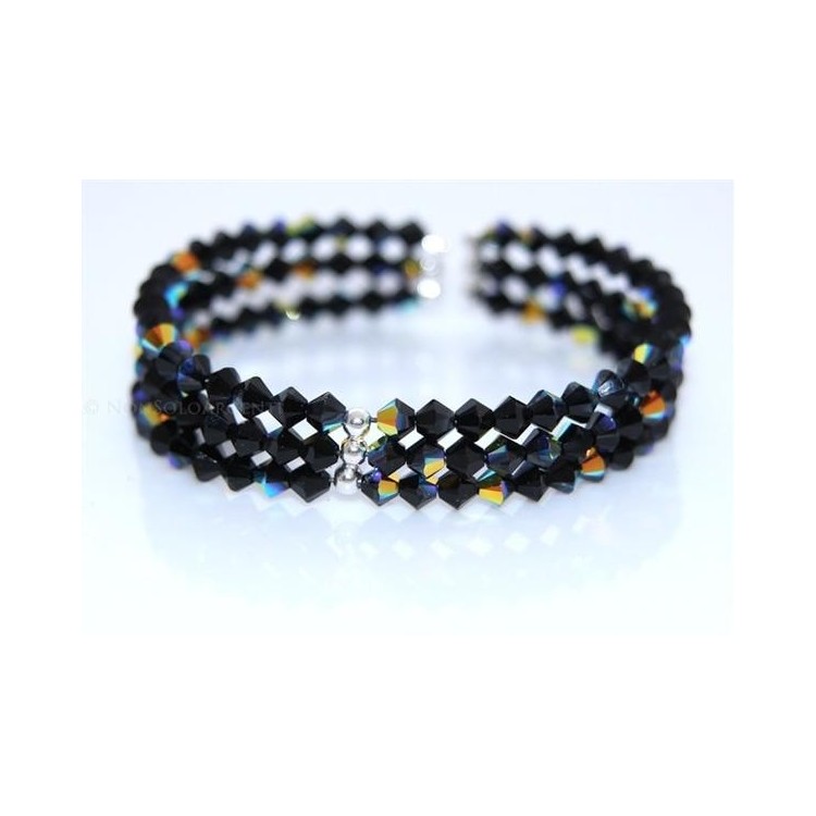 NSA|Bracciale Rigido Argento 925 Con 3 file di Swarovski Bicono JET AB NERO