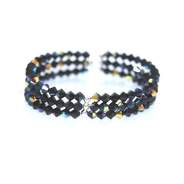 NSA|Bracciale Rigido Argento 925 Con 3 file di Swarovski Bicono JET AB NERO