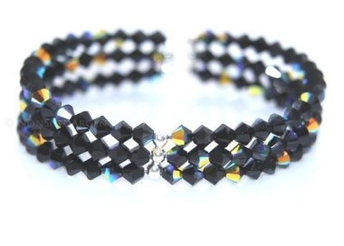 NSA|Bracciale Rigido Argento 925 Con 3 file di Swarovski Bicono JET AB NERO