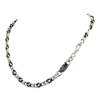 NSA|Men's plate necklace or bracelet in steel curb 2 colors chrome and black IP