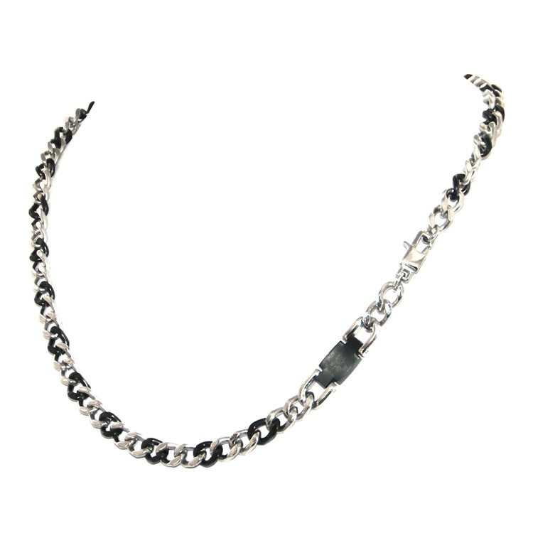 NSA|Men's plate necklace or bracelet in steel curb 2 colors chrome and black IP