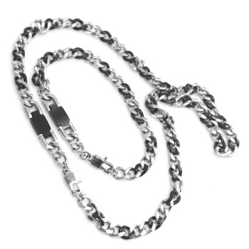 NSA|Collana o Bracciale targa uomo acciaio grumetta 2 colori cromata e ip nero