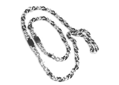 NSA|Men's plate necklace or bracelet in steel curb 2 colors chrome and black IP
