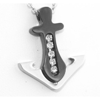 NSA|steel and zircon anchor black ip necklace for men