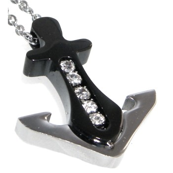 NSA|collana acciaio e zirconi ancora ip nero per uomo