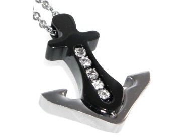 NSA|collana acciaio e zirconi ancora ip nero per uomo