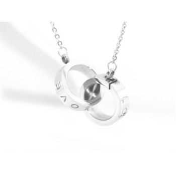 NSA|Acciaio al titanio : collana rolo' con centrale anelli cerchi intrecciati scritta LOVE