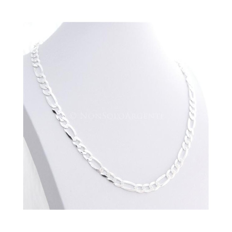 NSA|ARGENTO 925 : Collana e Bracciale uomo catena da 8 mm figaro 3 + 1 sbiancata