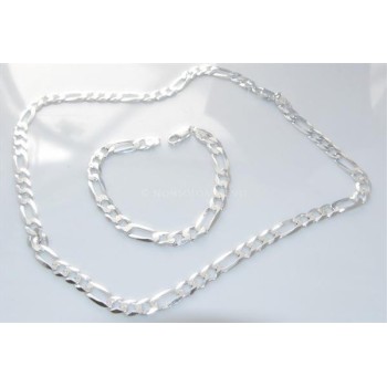 NSA|ARGENTO 925 : Collana e Bracciale uomo catena da 8 mm figaro 3 + 1 sbiancata