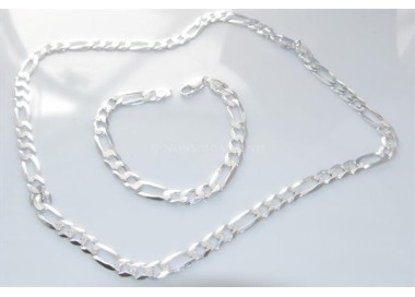 NSA|ARGENTO 925 : Collana e Bracciale uomo catena da 8 mm figaro 3 + 1 sbiancata