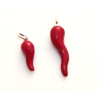 NSA|Ciondolo Argento 925 : Amuleto corno cornetto rosso - charme medio o grande