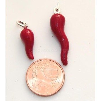 NSA|Ciondolo Argento 925 : Amuleto corno cornetto rosso - charme medio o grande