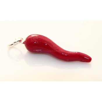 NSA|Ciondolo Argento 925 : Amuleto corno cornetto rosso - charme medio o grande