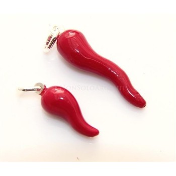 NSA|Ciondolo Argento 925 : Amuleto corno cornetto rosso - charme medio o grande