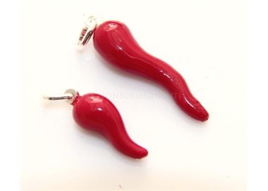 NSA|Ciondolo Argento 925 : Amuleto corno cornetto rosso - charme medio o grande