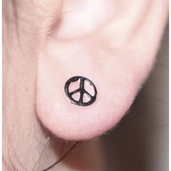 NSA|Argento 925 Italiano  : Orecchini tondi smaltati neri per uomo e donna simbolo della pace