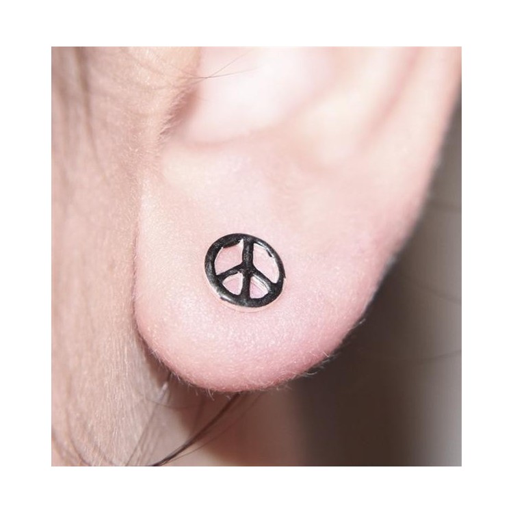 NSA|Argento 925 Italiano  : Orecchini tondi smaltati neri per uomo e donna simbolo della pace